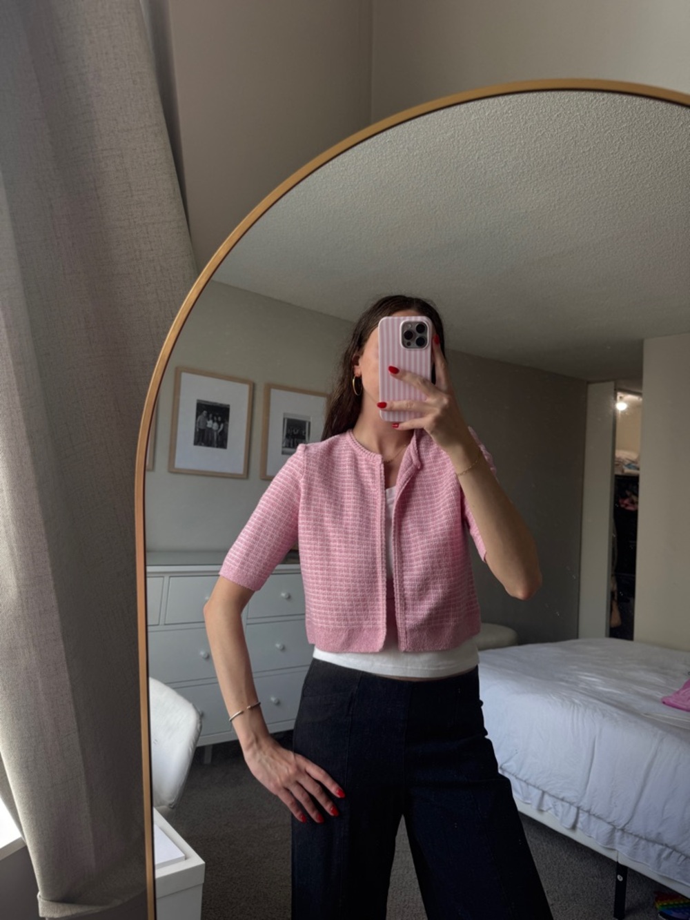 Cropped Pink Short-Sleeve Cardigan